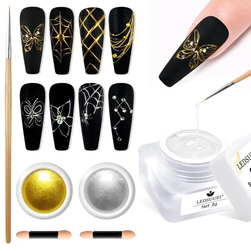 Miniatura 16 de 【Efecto espejo metálico n.º 1】Polvo de uñas cromado dorado LEDSUUEI – Polvo holográfico Aurora iridiscente perlado dorado cromado, blanco, perla