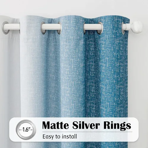 Miniatura 8 de Cortinas Ombre 100% Opacas de 63 Pulgadas de Largo 2 Paneles para Dormitorio Azul Blanco Patrón Degradado Oscurecimiento de Habitación Aislamiento