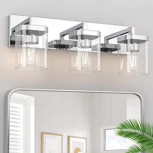 Miniatura 12 de Juego de 2 apliques de pared, diseño cuadrado, accesorios de iluminación de baño con pantalla de vidrio transparente, luces de pared negras mate