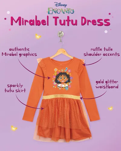 Miniatura 2 de Disney Vestido Encanto para niñas Vestido Mirabel Encanto para niñas Vestido tutú de princesa para niños pequeños (tamaños 2T-6X)