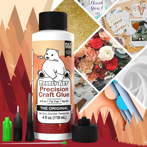 Miniatura 6 de Pegamento Bearly Art Precision Craft – El original – 4 oz – Kit de punta incluido – Se seca transparente – Punta de metal – Resistente a las arrugas