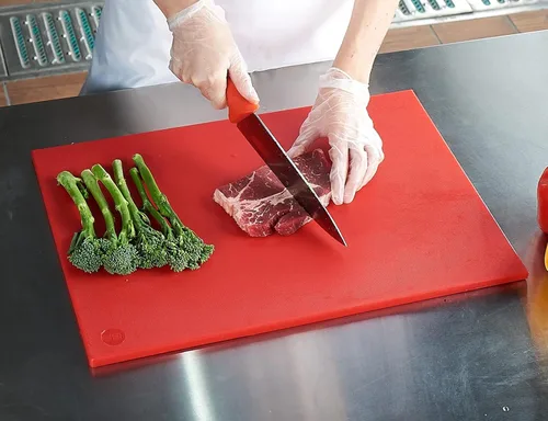CURTA Tablas de cortar para cocina, 20 x 14 x 0.5 pulgadas, tabla de cortar de plástico codificado por color rojo con superficie antideslizante,