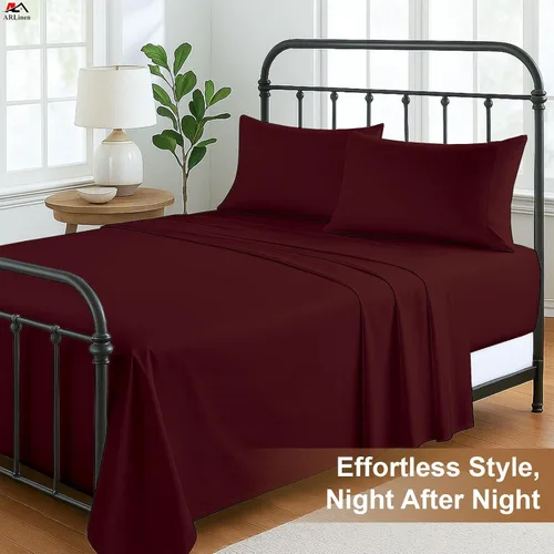 Miniatura 4 de ARlinen Juego de sábanas para autocaravana (48 x 75) tamaño matrimonial 3/4, color burdeos sólido de hasta 8-10 pulgadas de profundidad, para cama