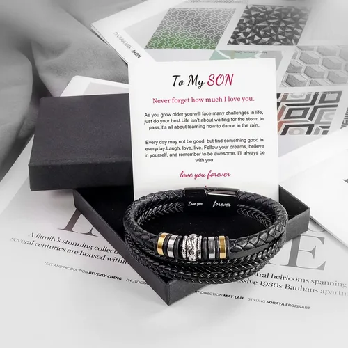 Miniatura 4 de Braided Leather Bracelet"I Love You" for Men Double Row Magnetic Closure Bracelets,Birthday Gifts,Christmas Gift,Mens Leather Rope Bracelet Holiday