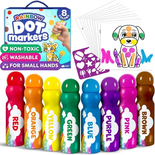 Marcadores de puntos para niños pequeños de 1 a 3 años - Pinturas de arte de puntos lavables para niños - Incluye hojas para colorear impresas y PDF