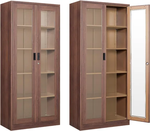 Miniatura 17 de Vitrina con puertas de cristal, vitrina para coleccionables, gabinete de exhibición Curio con 4 estantes ajustables, gabinete de exhibición de Negro