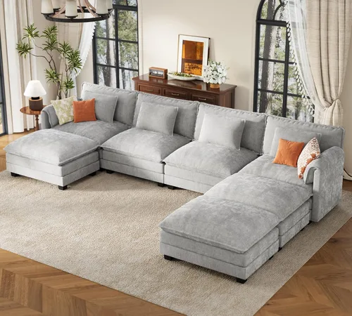 Miniatura 88 de ELUCHANG Sofá modular de gran tamaño de 79 pulgadas, cómodo sofá en forma de nube para sala de estar, sofá en forma de L con otomana, sofá de Negro