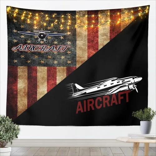 Manfei Tapiz de pared de aviones para niños, diseño de bandera estadounidense, decoración de habitación de niños, niñas y adultos, decoración de
