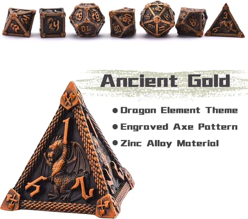 Miniatura 3 de AUSTOR Juego de dados de metal DND de 7 troqueles, juego de dados poliédricos de Calabozos y Dragones con caja D20 D12 D10 D% D8 D6 D4