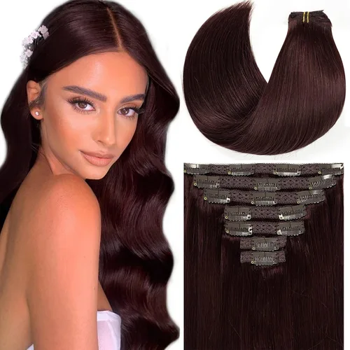 Miniatura 37 de Loxxy Extensiones de cabello humano con clip, sin costuras, 22 pulgadas, color marrón oscuro a castaño oscuro y marrón oscuro, 7 piezas