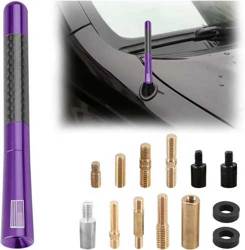 Miniatura 14 de BESULEN Antena Corta de Coche, Antena de Radio de Auto de 3.1 Pulgadas de Fibra de Carbono con Bandera Americana de Aluminio para Recepción AM/FM