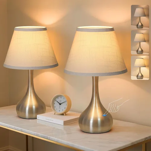 Miniatura 9 de Lámpara de mesa táctil para dormitorio, 1 paquete, lámpara de noche regulable de 3 vías para mesita de noche, lámpara de escritorio de metal