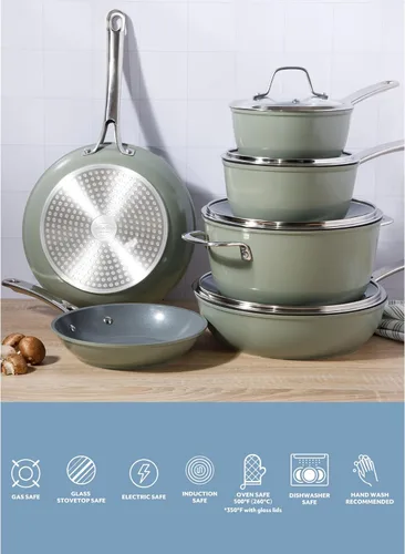 Miniatura 4 de Sur La Table Kitchen Essentials Cool Commune - Juego de ollas y sartenes de aluminio forjado duradero anodizado duro de 10 piezas, libre de PFA