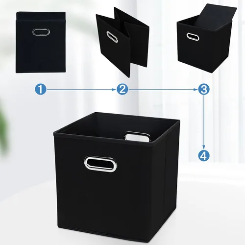 Miniatura 6 de STOREONE Contenedores organizadores de 13 pulgadas, cubo de almacenamiento de tela negra, cesta de almacenamiento plegable con asas dobles y cajas