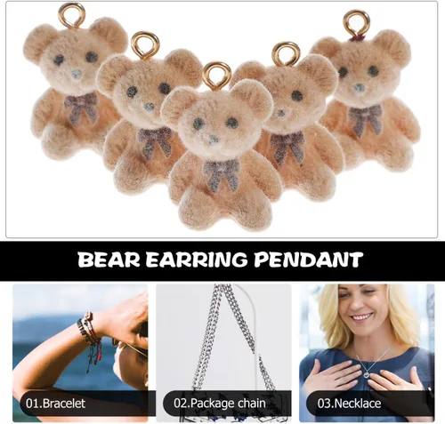 Miniatura 5 de EXCEART 10 Uds. Mini oso pendiente colgante encantos dulces 3d uñas encantos pulsera artesanía joyería collar de resina animal marrón claro Dibujos