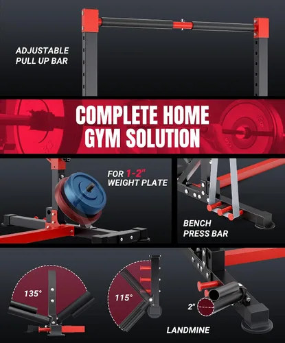 Miniatura 6 de YOLEO Smith Machine & Squat Rack Combo, Multi-Functional Power Racks with Adjustable Width & Pull-Up Bar, Cable Crossover Power Cage, Independent
