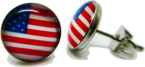Miniatura 3 de Pendientes de tuerca con la bandera americana, nuevos - Par!, Acero aleado