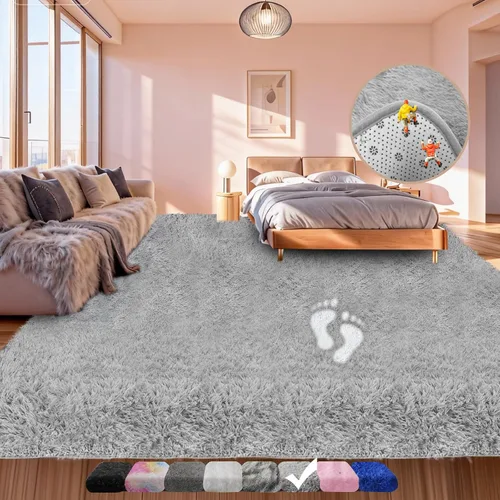 Miniatura 16 de Alfombra negra lanuda para sala de estar o dormitorio, ultra suave y esponjosa, alfombra peluda de 4 x 6 pies, alfombra de noche de felpa