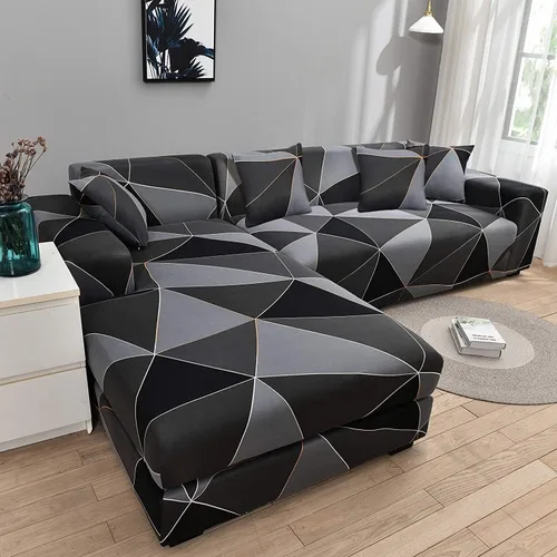 Miniatura 7 de ele ELEOPTION 2 piezas de fundas negras para sofá seccional en forma de L, fundas para chaise de sofá de almohada, funda elástica para sala