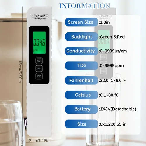 Miniatura 3 de Probador digital de calidad de agua 4 en 1,2025 NewTDS/EC/Temperatura (°C/°F)Medidor,Medidor 0-9990 PPM,Probador de agua para agua potable Sistema