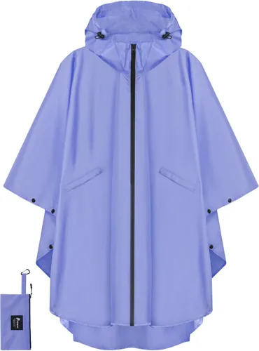 Miniatura 12 de PTEROMY Poncho de lluvia con capucha para adultos con bolsillo y cremallera, chubasquero impermeable ligero para hombres y mujeres