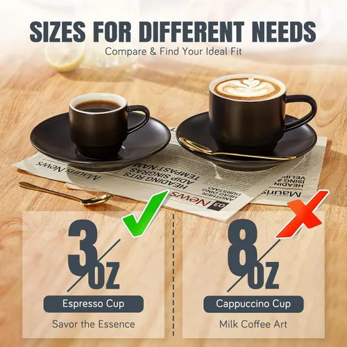 Miniatura 6 de Lareina Tazas de Espresso de Porcelana de 3 Onzas, Juego de 6, Pequeñas Tazas de Café Apilables con Platillos, Cucharas y Soporte de Metal - Tazas