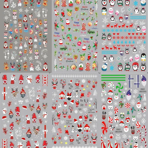 Miniatura 3 de Calcomanías de uñas – Navidad 3D, calcomanías autoadhesivas para uñas, patrón multicolor, 10 hojas, para arte de uñas