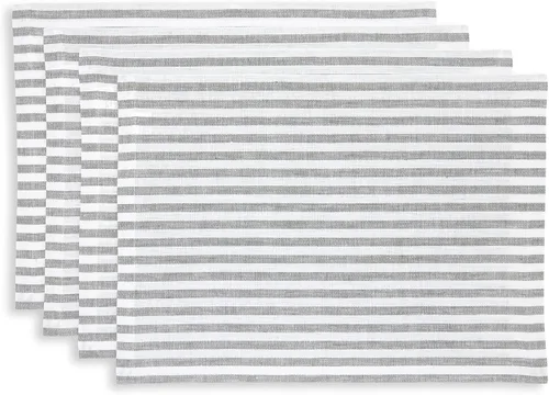 Miniatura 24 de Solino Home Amalfi - Manteles individuales a rayas, de 14 x 19 pulgadas, juego de 4 unidades, tela natural, lino europeo, 100 % lino puro, hechos a