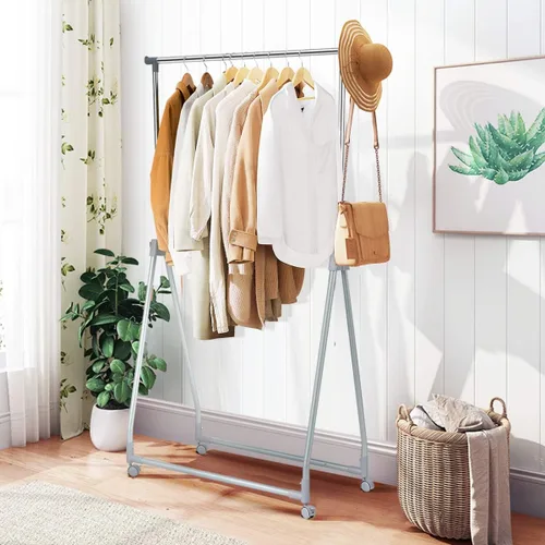 Miniatura 2 de Tangkula Perchero extensible para ropa, resistente y plegable con barra para colgar ajustable, colgador de ropa rodante para oficina en casa