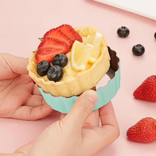 Miniatura 4 de Juego de mini sartenes para tartas, 6 sartenes de 3.6 pulgadas con parte inferior extraíble y manipulador de tartas, sartén extra profunda de 1