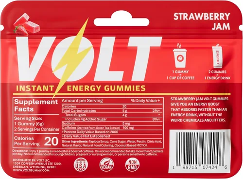 Miniatura 2 de Volt - Gomitas de energía instantánea, 100 mg de cafeína por gomita, combustible de acción rápida para entrenamiento, carrera + estudio, alternativa