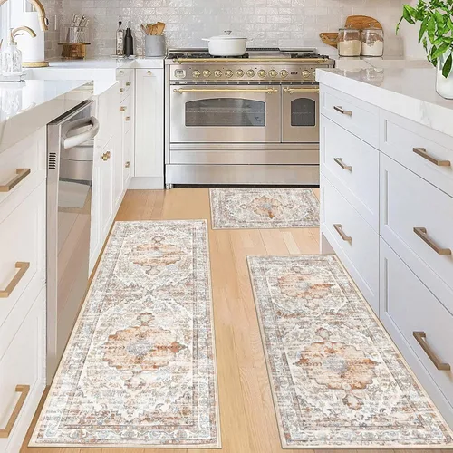 Ileading Juego de 3 alfombras de cocina bohemias con corredor, alfombra de cocina, alfombras y tapetes antideslizantes lavables para cocina, suelo,