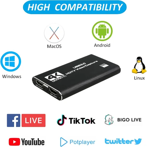 Miniatura 5 de TCNEWCL Tarjeta de captura de video de audio 4K, dispositivo de captura de video HDMI USB 3.0, Full HD 1080P, entrada de audio de 0.138 in, HDCP