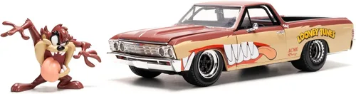 Jada Looney Tunes 1:24 1967 Chevy El Camino - Coche fundido a presión y figura del diablo de Tasmania de 2.75 pulgadas, juguetes para niños y adultos