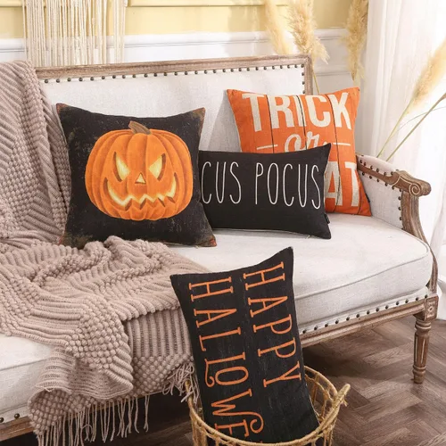Miniatura 2 de TRENDIN Funda de almohada de Halloween de 12 x 20 pulgadas para sofá, decoración de Halloween, funda de cojín lumbar de lino Hocus Pocus, funda