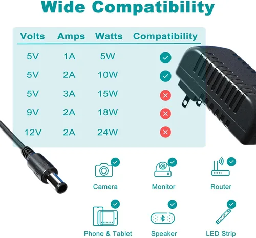 Miniatura 5 de Cargador universal de cable de alimentación de CA CC 5 V 1A 2A/2000 mA con 8 puntas de enchufe variables