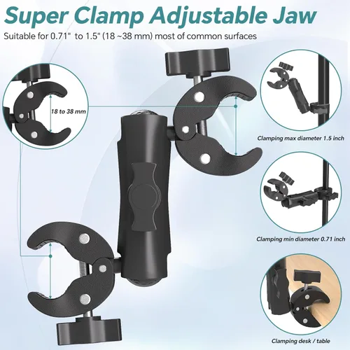 Miniatura 5 de Soporte de Abrazadera de Montaje Súper Doble para Paraguas Soporte de Abrazadera de Poste de Cámara para Paraguas, Brazo de Rótula de Socket Mágico