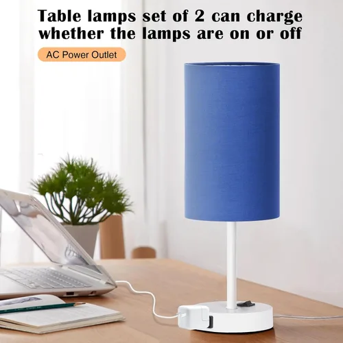 Miniatura 8 de ZJOJO Juego de 2 lámparas de mesa para dormitorio, lámparas pequeñas de noche con interruptor basculante regulable de 3 vías y toma de corriente