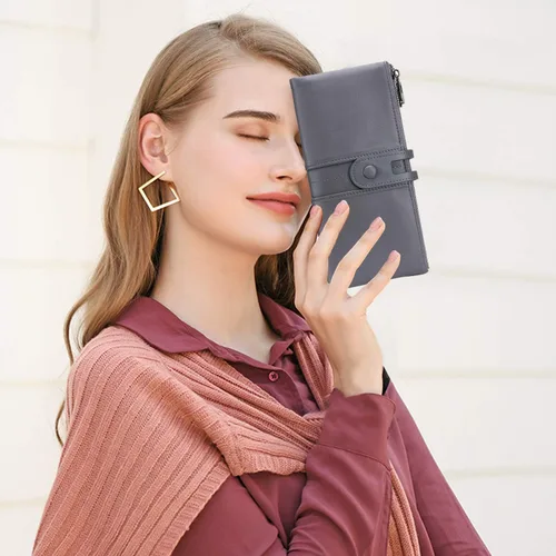 Miniatura 6 de Wallet for Women Large Capacity Genuine Leather Bifold RFID Blocking Card Holder Clutch Wallet with Zipper Pocket