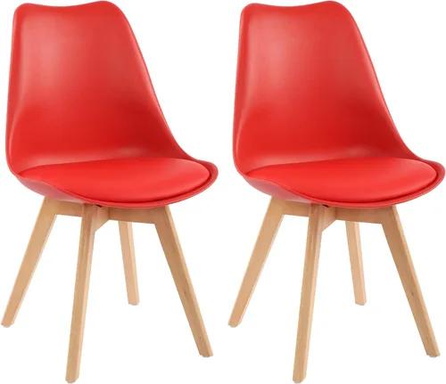 Miniatura 13 de LSSBOUGHT Sillas de comedor modernas de mediados de siglo, silla auxiliar de plástico con acolchado suave y patas de madera para comedor, sala