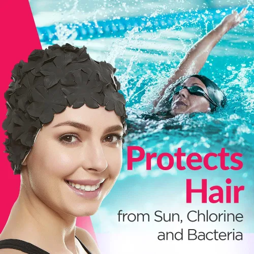 Miniatura 7 de BeeMo Gorro de Natación de Látex para Mujeres - Gorro de Natación de Goma - Suave Cómodo Elástico Elegante Diseño de Corte Bajo Protege el Cabello