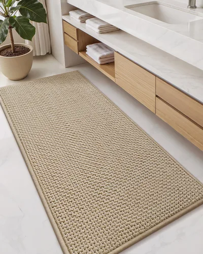 Miniatura 19 de Color&Geometry Alfombras de baño con parte trasera de goma, antideslizante, lavable a máquina, alfombra bohemia de felpilla suave y absorbente