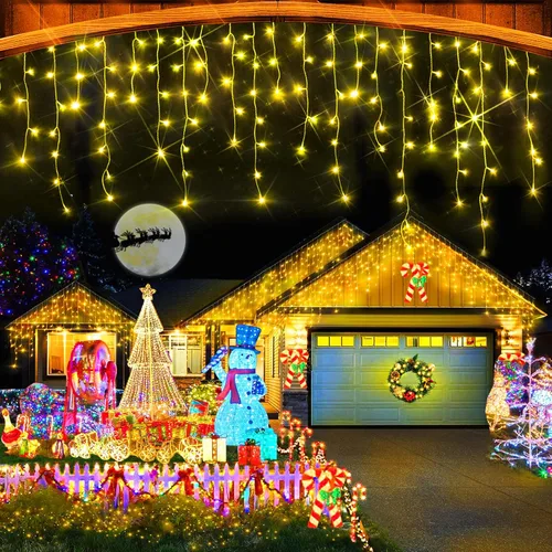 Miniatura 12 de Luces de Navidad para exteriores, 49 pies, 480 luces LED para exteriores, 90 tiras de luces de carámbano con 8 modos, temporizador impermeable