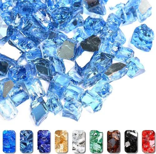 Miniatura 43 de GRISUN Vidrio de fuego azul océano Pacífico para hoguera, 10 libras 1/2 pulgada rocas de vidrio templado para chimenea natural o propano, seguro