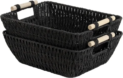 Miniatura 22 de StorageWorks Cestas de almacenamiento grandes tejidas a mano con asas de madera, cestas de mimbre de hierba marina para organizar, paquete de 2