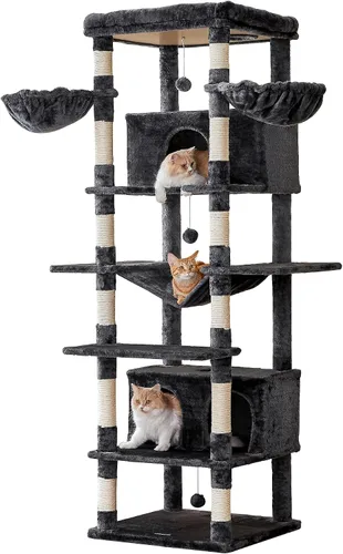 Miniatura 17 de MWPO - Árbol grande para gatos, torre de 67.7 pulgadas de altura para gatos de interior con 2 condominios, soporte de varios niveles con 3 hamacas