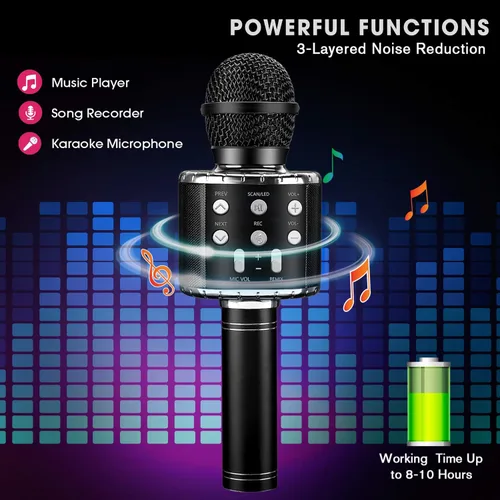 Miniatura 8 de BlueFire Micrófono inalámbrico de karaoke 4 en 1 con luces LED, micrófono portátil para niños, grandes regalos juguetes para niños, niñas, niños
