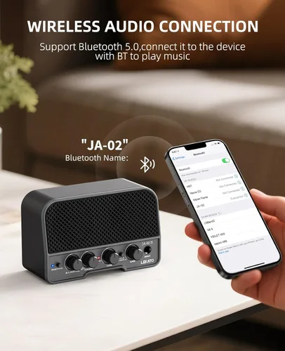 Miniatura 4 de LEKATO Mini amplificador de guitarra eléctrica recargable de 5 W, canales limpios/sobremarchados, amplificador pequeño portátil para práctica