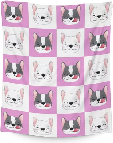 Miniatura 10 de Regalos de bulldog francés para niños, 30 x 40 pulgadas, mantas de bulldog francés tamaño regazo, mantas suaves y peludas con temática de perros