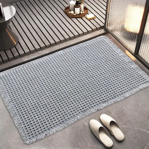 Miniatura 12 de Alfombras de baño de punto gofre, estilo bohemio, súper absorbente, antideslizante, lavable, ultra suave, con parte trasera de goma, tapetes de baño